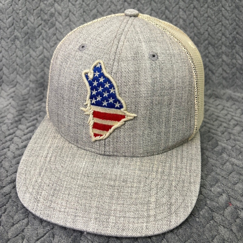 Local Crowns Wolf American Flag Trucker Hat Grey Mesh Snapback Cap 1282